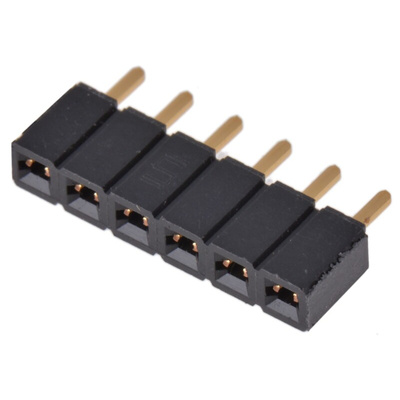 Samtec SLW Series Straight Through Hole Mount PCB Socket, 6-Contact, 1-Row, 2.54mm Pitch, Solder Termination