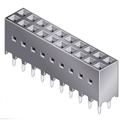 Amphenol Communications Solutions 76342 Series Straight Through Hole Mount PCB Socket, 20-Contact, 2-Row, 2.54mm Pitch,