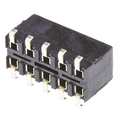 TE Connectivity AMPMODU HV100 Series Straight Surface Mount PCB Socket, 10-Contact, 2-Row, 2.54mm Pitch, Solder