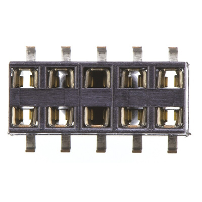 TE Connectivity AMPMODU HV100 Series Straight Surface Mount PCB Socket, 10-Contact, 2-Row, 2.54mm Pitch, Solder