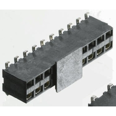 TE Connectivity AMPMODU HV100 Series Straight Surface Mount PCB Socket, 12-Contact, 2-Row, 2.54mm Pitch, Solder