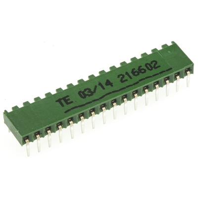 TE Connectivity AMPMODU HV190 Series Right Angle Through Hole Mount PCB Socket, 16-Contact, 1-Row, 2.54mm Pitch, Solder