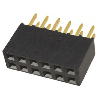 Samtec SSQ Series Straight Through Hole Mount PCB Socket, 12-Contact, 2-Row, 2.54mm Pitch, Solder Termination