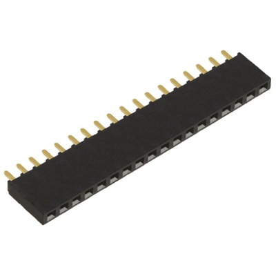 Samtec SSW Series Straight Through Hole Mount PCB Socket, 18-Contact, 1-Row, 2.54mm Pitch, Solder Termination