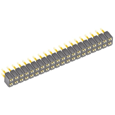 Samtec SLW Series Straight Through Hole Mount PCB Socket, 40-Contact, 2-Row, 2.54mm Pitch, Solder Termination
