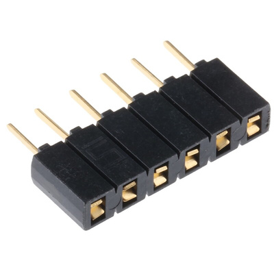Samtec SSA Series Straight Through Hole Mount PCB Socket, 6-Contact, 1-Row, 2.54mm Pitch, Solder Termination