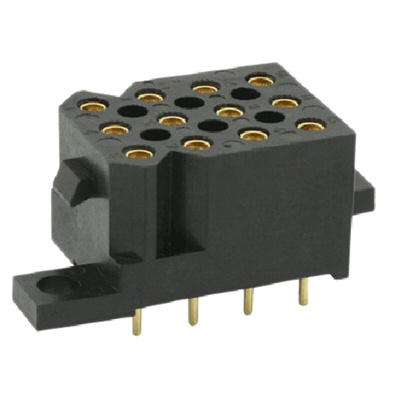 Souriau SMS Series Straight PCB Mount PCB Socket, 12-Contact, 4-Row, 5.08mm Pitch, Solder Termination