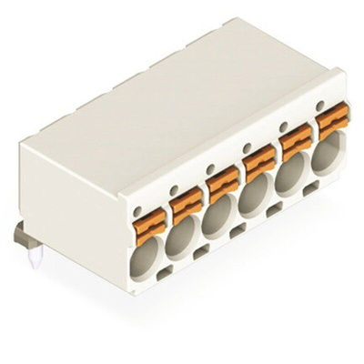 Wago 2092 Series Angled Push-In PCB Connector, 12-Contact, 1-Row, 5mm Pitch, Solder Termination