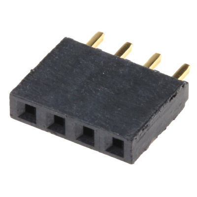 Samtec SSQ Series Straight Through Hole Mount PCB Socket, 4-Contact, 1-Row, 2.54mm Pitch, Solder Termination