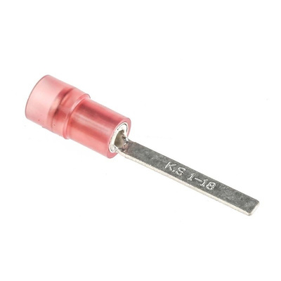 RS PRO Insulated Crimp Blade Terminal 18mm Blade Length, 0.5mm² to 1.5mm², 22AWG to 16AWG, Red