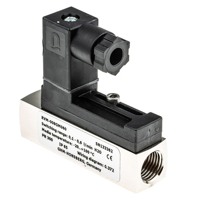 RS PRO Piston Inline Flow Switch for Liquid, 0.1 L/min Min, 0.6 L/min Max