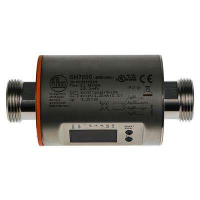 ifm electronic SM Series Magnetic-Inductive Flow Meter for Liquid, 0.2 L/min Min, 50 L/min Max