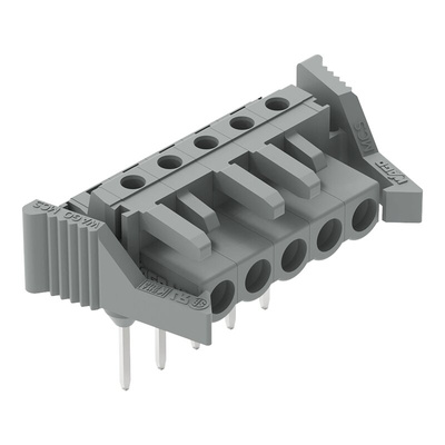Wago 232 Series Angled Rail Mount PCB Connector, 5-Contact, 1-Row, 5mm Pitch, Solder Termination
