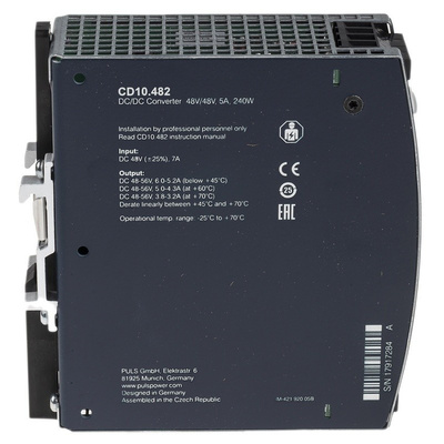 PULS CD 240W Isolated DC-DC Converter DIN Rail Mount, Voltage in 36 → 60 V dc, Voltage out 48V dc