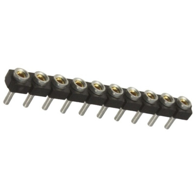 Samtec SL Series Straight Through Hole Mount PCB Socket, 10-Contact, 1-Row, 2.54mm Pitch, Solder Termination
