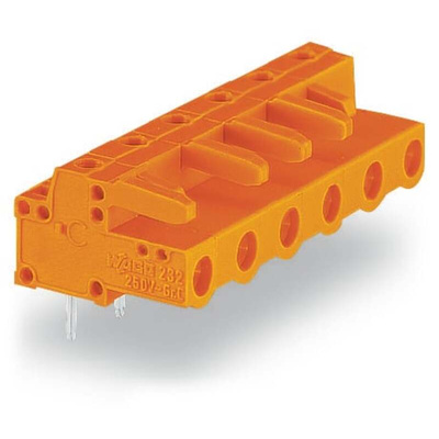Wago 232 Series Angled PCB Mount PCB Header, 5-Contact, 1-Row, 7.62mm Pitch, Solder Termination
