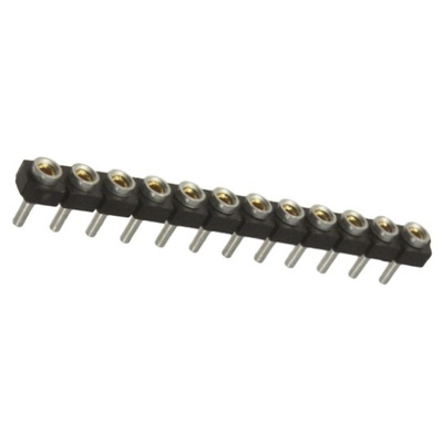 Samtec SL Series Straight Through Hole Mount PCB Socket, 12-Contact, 1-Row, 2.54mm Pitch, Solder Termination