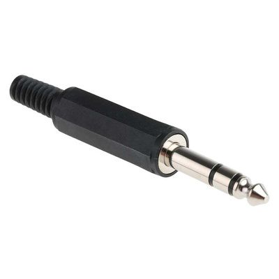 RS PRO Jack Connector 6.35 mm Cable Mount Stereo Plug, 3Pole