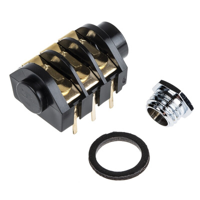 RS PRO Jack Connector 6.35 mm Panel Mount Stereo Socket, 3Pole 5A