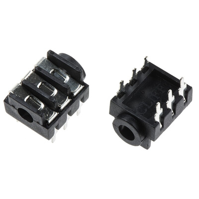 RS PRO Jack Connector 3.5 mm PCB Mount Stereo Socket, 6Pole 5A
