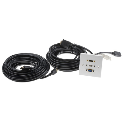 RS PRO Single Gang 3 Way Female HDMI, SVGA, USB A Faceplate