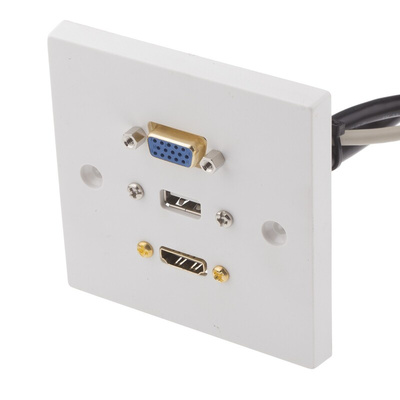 RS PRO Single Gang 3 Way Female HDMI, SVGA, USB A Faceplate