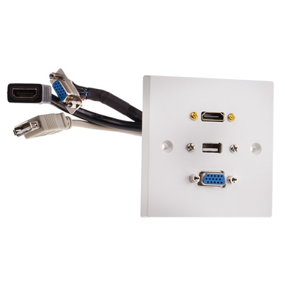 RS PRO Single Gang 3 Way Female HDMI, SVGA, USB A Faceplate