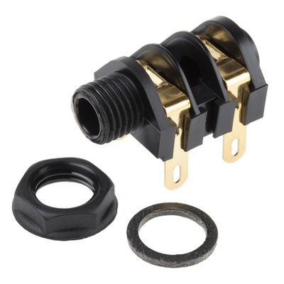 RS PRO Jack Connector 6.35 mm Panel Mount Mono Socket, 2Pole 5A