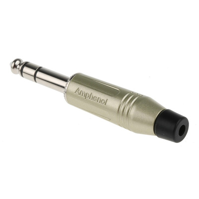 Amphenol Jack Connector 6.35 mm Cable Mount Stereo Plug, 3Pole 10A