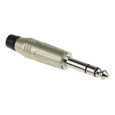 Amphenol Jack Connector 6.35 mm Cable Mount Stereo Plug, 3Pole 10A