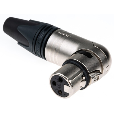 Neutrik Cable Mount XLR Connector, Right Angle, Female, 50 V, 3 Way, Silver Plating