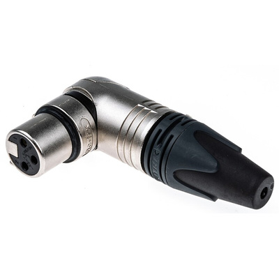 Neutrik Cable Mount XLR Connector, Right Angle, Female, 50 V, 3 Way, Silver Plating