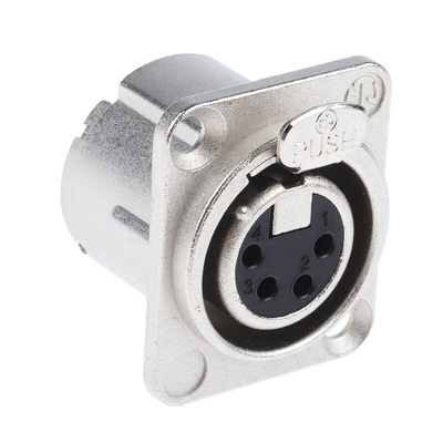 Neutrik Panel Mount XLR Connector, Female, 50 V, 4 Way, Silver over Nickel Plating