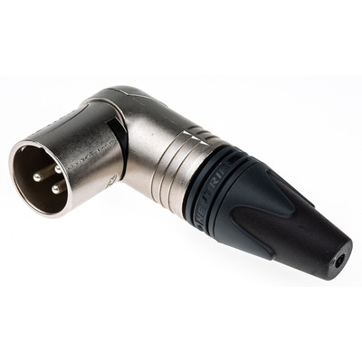 Neutrik Cable Mount XLR Connector, Right Angle, Male, 50 V ac, 3 Way, Silver over Nickel Plating
