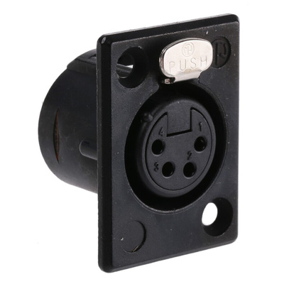 Neutrik Panel Mount XLR Connector, Female, 50 V, 4 Way, Silver over Nickel Plating