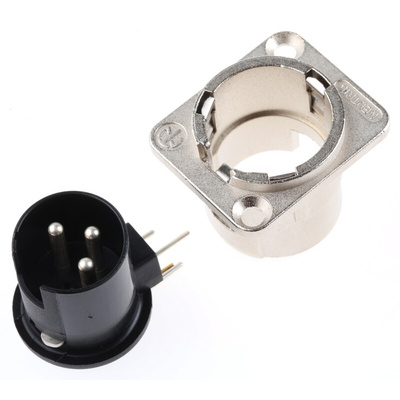 Neutrik Panel Mount XLR Connector, Right Angle, Male, 50 V, 3 Way, Silver over Nickel Plating