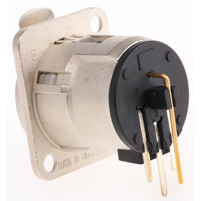 Neutrik PCB Mount XLR Connector, Right Angle, Female, 50 V, 3 Way, Silver over Nickel Plating