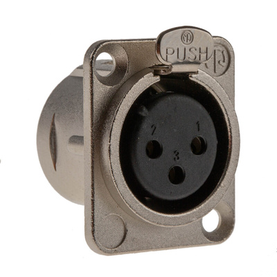 Neutrik Panel Mount XLR Connector, Female, 50 V, 3 Way, Silver over Nickel Plating