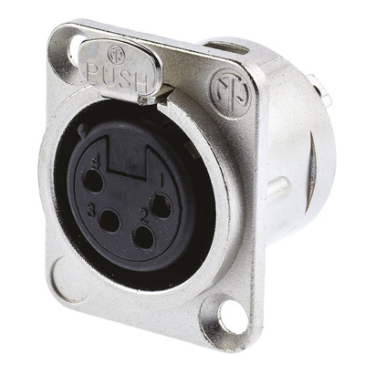 Neutrik Panel Mount XLR Connector, Female, 50 V, 4 Way, Silver Plating