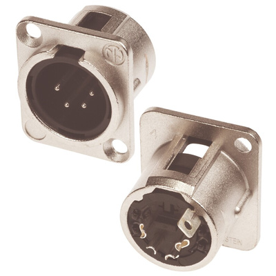 Neutrik Panel Mount XLR Connector, Male, 50 V, 4 Way, Silver over Nickel Plating