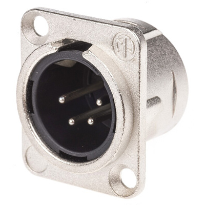 Neutrik Panel Mount XLR Connector, Male, 50 V, 4 Way, Silver over Nickel Plating