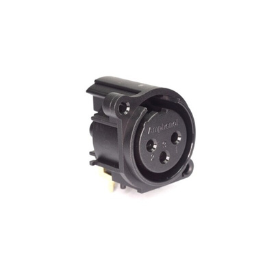 Amphenol Audio Chassis Mount XLR Connector, Horizontal, Female, IP40, 133 V, 3 Way, Gold over Nickel Plating