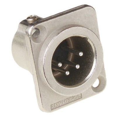 Amphenol Panel Mount XLR Connector, Male, 4 Way, Silver Plating