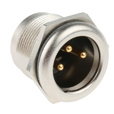 Neutrik Panel Mount XLR Connector, Male, 50 V ac, 3 Way, Gold over Nickel Plating