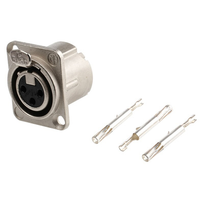Neutrik Panel Mount XLR Connector, Female, 50 V, 3 Way, Silver over Nickel Plating