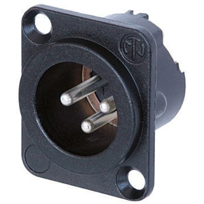 Neutrik Chassis Mount XLR Connector, Male, 50 V, 3 Way, Silver over Nickel Plating
