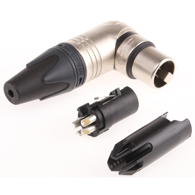 Neutrik Cable Mount XLR Connector, Right Angle, Female, 50 V ac, 4 Way, Silver over Nickel Plating