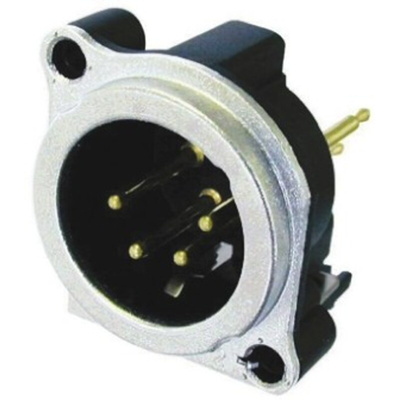 Neutrik PCB Mount XLR Connector, Male, 50 V, 4 Way, Gold Cobalt over Enickel Plating
