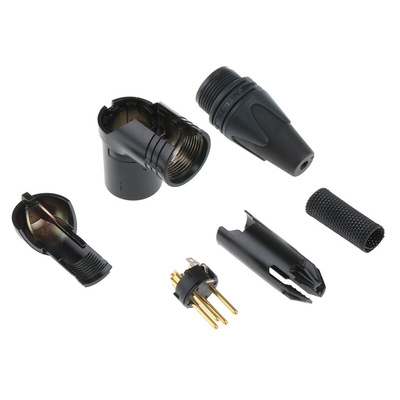 Neutrik Cable Mount XLR Connector, Right Angle, Male, 50 V, 4 Way, Gold over Nickel Plating