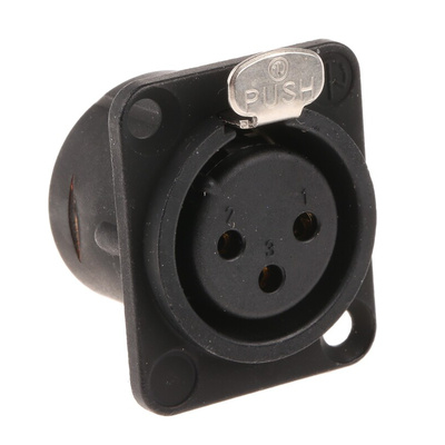 Neutrik Panel Mount XLR Connector, Female, 50 V, 3 Way, Gold over Nickel Plating